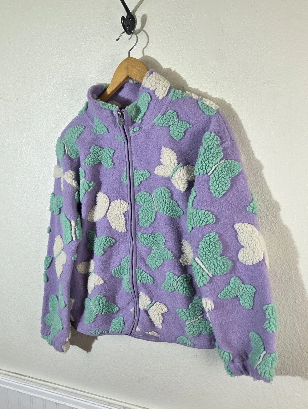 Lucky Brand Girls L 14/16 Purple Butterfly Sherpa Fleece Jacket Full Zip Lavende